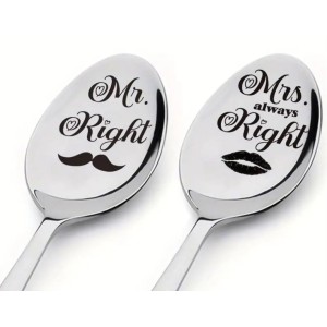 Lepels met tekst Mr Right en Mrs always Right